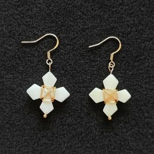 NWT HANDMADE GOLD WIRE WRAPPED NATURAL MOTHER OF PEARL EARRINGS